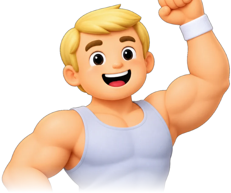 Happy rep.ai coach mascot flexing his biceps