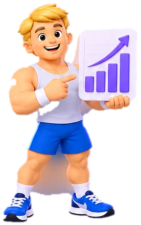 rep.ai coach mascot showing a rising strength progress chart