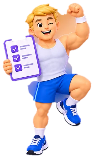 rep.ai coach mascot holding an AI-generated workout plan checklist